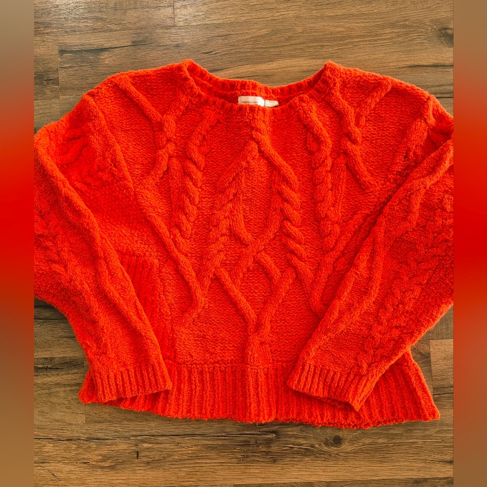 Preparing On Snow- Cozy Orange Cable Knit Sweater